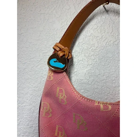 Dooney & Bourke Pink DB Monogram Canvas Leather Trim Shoulder Bag Purse Y2K - Picture 3 of 7